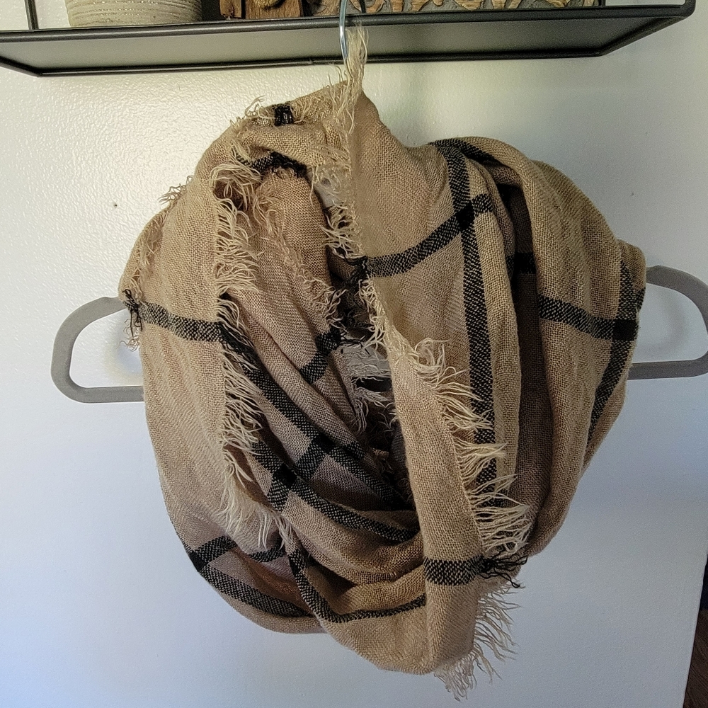 Beige and Black Plaid Scarf
